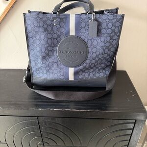 Coach Dempsey 40 tote denim Signature Canvas Tote with crossbody strap
